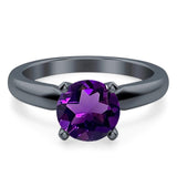  Round Natural Stone Solitaire Cathedral Ring