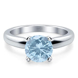 Round Natural Aquamarine Solitaire Cathedral Ring 925 Sterling Silver