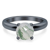  Round Natural Stone Solitaire Cathedral Ring