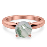  Round Natural Stone Solitaire Cathedral Ring