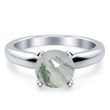  Round Natural Stone Solitaire Cathedral Ring