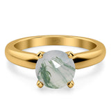  Round Natural Stone Solitaire Cathedral Ring