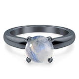  Round Natural Stone Solitaire Cathedral Ring