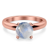  Round Natural Stone Solitaire Cathedral Ring