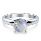  Round Natural Stone Solitaire Cathedral Ring