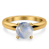  Round Natural Stone Solitaire Cathedral Ring