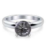  Round Natural Stone Solitaire Cathedral Ring