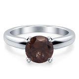 Round Natural Chocolate Smoky Quartz Solitaire Cathedral Ring 925 Sterling Silver