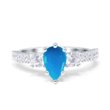 Three Stone Pear Teardrop Genuine Natural Arizona Sleeping Beauty Turquoise Wedding Ring 925 Sterling Silver