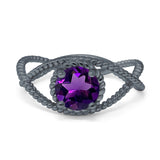 Minimalist Round Natural Stone Solitaire Ring