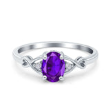 Art Deco Oval Natural Amethyst Split Shank Twisted Ring 925 Sterling Silver