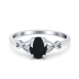 Art Deco Oval Natural Black Onyx Split Shank Twisted Ring 925 Sterling Silver