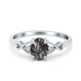 Art Deco Oval Natural Rutilated Quartz Split Shank Twisted Ring 925 Sterling Silver