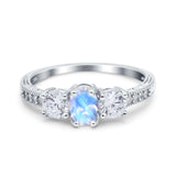 Three Stone Oval Natural Moonstone Wedding Ring 925 Sterling Silver