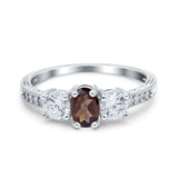 Three Stone Oval Natural Chocolate Smoky Quartz Wedding Ring 925 Sterling Silver