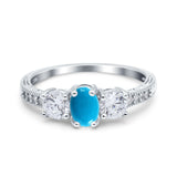 Three Stone Oval Genuine Natural Arizona Sleeping Beauty Turquoise Wedding Ring 925 Sterling Silver