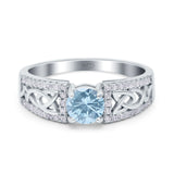 Round Natural Aquamarine Trinity Ring 925 Sterling Silver