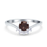 Art Deco Round Natural Chocolate Smoky Quartz Cluster CZ Ring 925 Sterling Silver