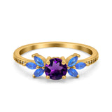 Art Deco Round Natural Stone Floral Ring