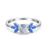 Art Deco Round Natural Moonstone Floral Leaf Ring 925 Sterling Silver