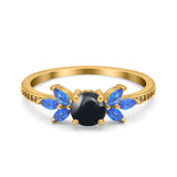 Art Deco Round Natural Stone Floral Ring