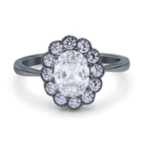 Art Deco Oval Natural Stone Flower Ring