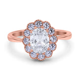 Art Deco Oval Natural Stone Flower Ring