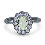 Art Deco Oval Natural Stone Flower Ring