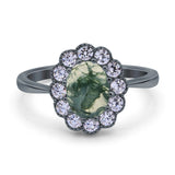 Art Deco Oval Natural Stone Flower Ring