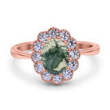 Art Deco Oval Natural Stone Flower Ring