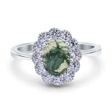 Art Deco Oval Natural Stone Flower Ring