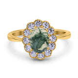 Art Deco Oval Natural Stone Flower Ring