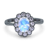 Art Deco Oval Natural Stone Flower Ring