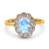 Art Deco Oval Natural Stone Flower Ring