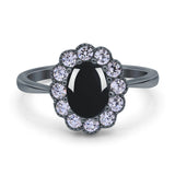 Art Deco Oval Natural Stone Flower Ring