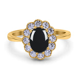 Art Deco Oval Natural Stone Flower Ring