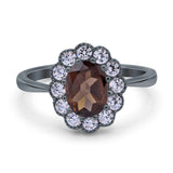 Art Deco Oval Natural Stone Flower Ring