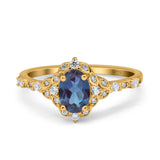 Art Deco Oval Natural Stone Halo Ring
