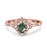 Art Deco Oval Natural Stone Halo Ring