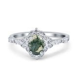 Art Deco Oval Natural Stone Halo Ring