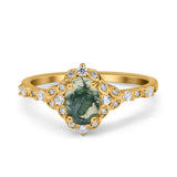 Art Deco Oval Natural Stone Halo Ring