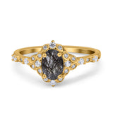 Art Deco Oval Natural Stone Halo Ring