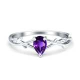 Pear Teardrop Natural Amethyst Infinity Shank Ring 925 Sterling Silver
