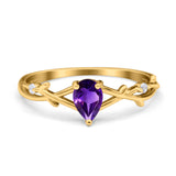 Floral Pear Teardrop Natural Stone Wedding Ring