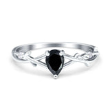 Pear Teardrop Natural Black Onyx Infinity Shank Ring 925 Sterling Silver