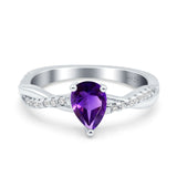 Pear Teardrop Natural Amethyst Infinity Twisted Ring 925 Sterling Silver