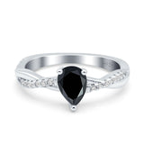 Pear Teardrop Natural Black Onyx Infinity Twisted Ring 925 Sterling Silver