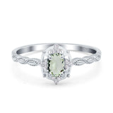 Art Deco Oval Natural Green Amethyst Prasiolite Floral Wedding Ring 925 Sterling Silver