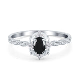 Art Deco Oval Natural Black Onyx Floral Wedding Ring 925 Sterling Silver