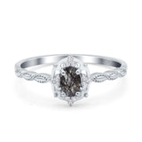 Art Deco Oval Natural Rutilated Quartz Floral Wedding Ring 925 Sterling Silver